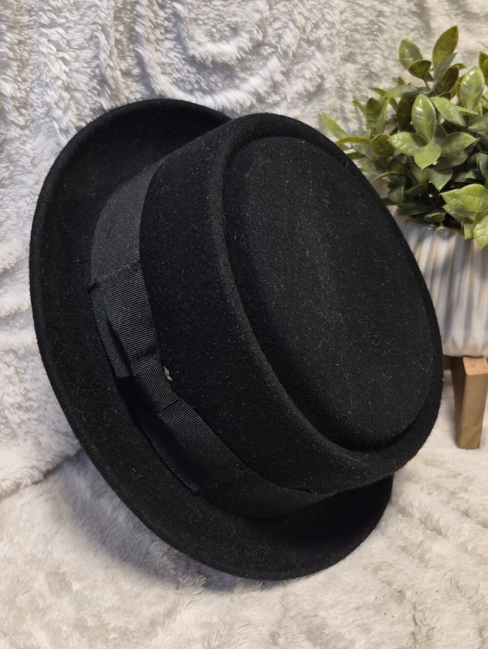 Epoch Porkpie Fedora Hat Black 100% Wool Men's Size L/XL View 2